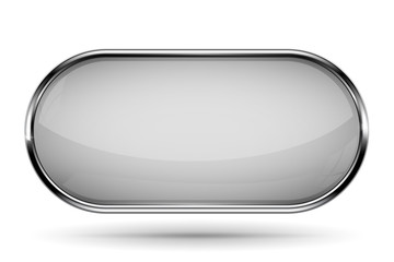 White oval button with chrome frame