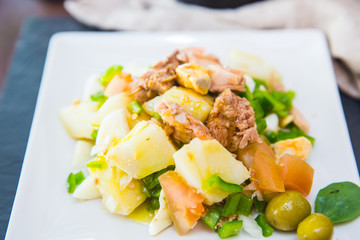 Salad with tuna. Tipical summer Spanish tapas