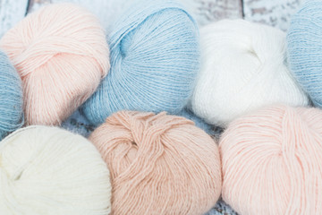 Fototapeta na wymiar Ball of threads, yarn from angora