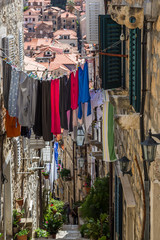 Colourful laundry hung out to dry
