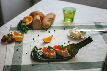 Decoration of the table. Serving dishes. Eating in beautiful dishes. Russian feast