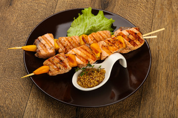 Grilled salmon skewer