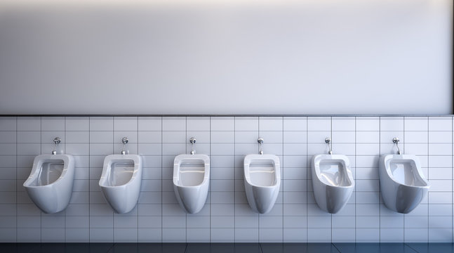 Row of six urinals , 3d rendering