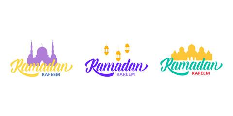 Ramadan Kareem. Typographic logo in set. Design layout for Islamic holidays.
