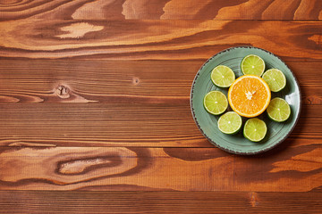 Food plate of Citrus mix  on wooden background