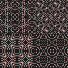Ramadan Kareem greeting card, banner, seamless pattern set. Vector arabic ornate geometric shining background in islamic style