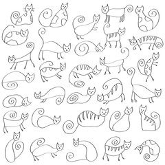 Set of odd funny primitive style cats.