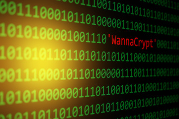 The WannaCrypt and Binary code Concept Security and Malware attack.