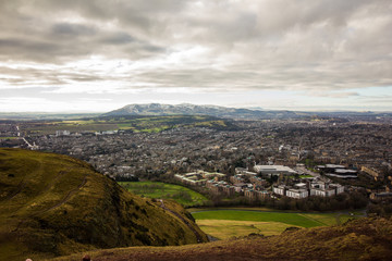 View over Edinburgh city on a cloudy day