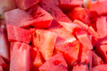 Watermelon sliced on a tray