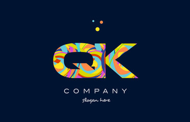 qk q k colorful alphabet letter logo icon template vector