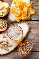 Lager beer mug and snacks