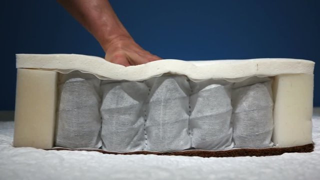 Orthopedic sample of a mattress with springs compressed by hand