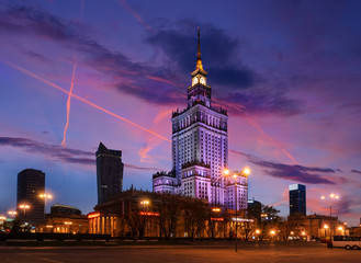 Palace of Culture and Science in the evening