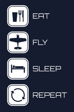 Eat Fly Sleep Repeat Icons On Blue Background.