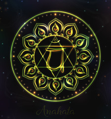 VECTOR Chakra symbol for Meditation. Esoteric illustration Chakra Anahata in green color

