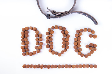 Laid out dog word on white background