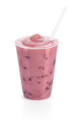 Blackberry Smoothie or Shake with Straw on White Background