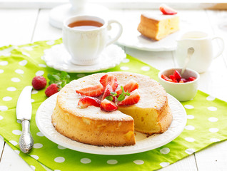 Cheese (curd pudding) with strawberry.