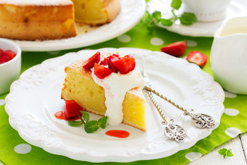 Cheese (curd pudding) with strawberry.