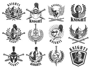Set of knight emblems. Design elements for logo, label, emblem, sign, badge. Vector illustration - obrazy, fototapety, plakaty