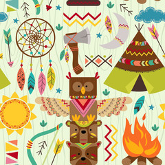 seamless pattern with tribal elements - vector illustration, eps