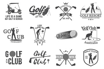 Set of Golf club concept with golfer silhouette.