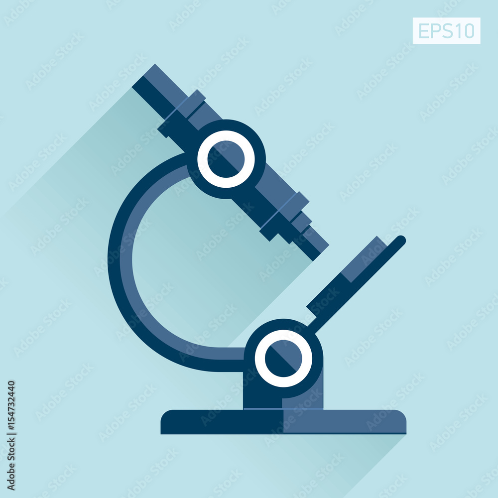 Poster microscope in flat style, science icon on color background. vector design element