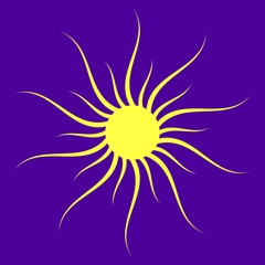 Isolated big sun with wavy beams on blue background