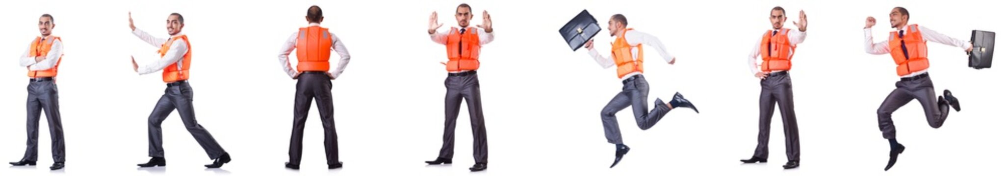 Man In Life Jacket Isolated On White