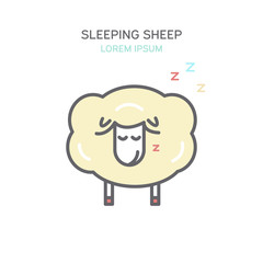 Sleeping sheep color line style icon. Isolated vector illustration.
