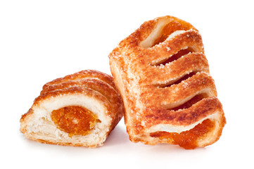 Puff pastry with jam isolated on white