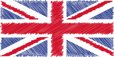 Flag of English pencil drawing vector illustration. Union Jack. Using for decoration works.