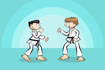 Fototapeta na wymiar Two men in combat fighting karate