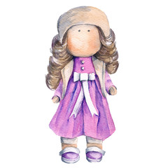 Interior doll girl in clothes. Watercolor illustration