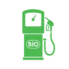Green bio fuel station pump icon isolated. 