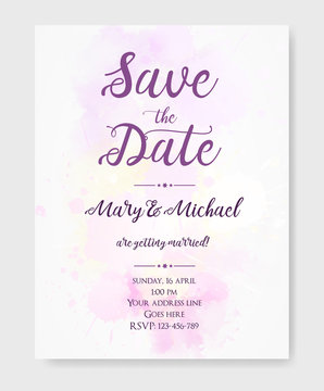 Wedding invitation template with watercolor blots