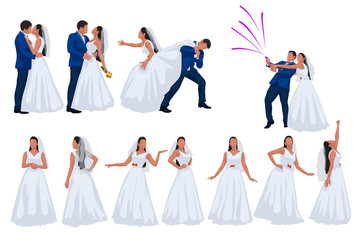 groom and bride set on white background