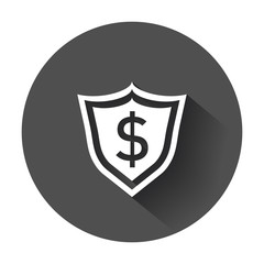 Vector shield with money. Illustration in flat style with dollar with long shadow.