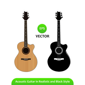 Acoustic Guitar in Realistic style and Black and White Silhouette