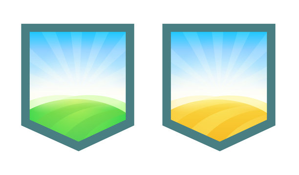 Set of Beautiful Emblems with Green and Yellow Fields