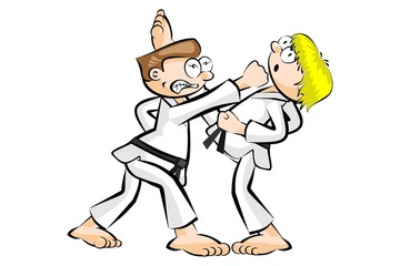 Fototapeta na wymiar Men practicing karate isolated on white