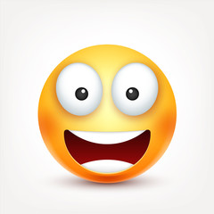 Smiley,smiling emoticon. Yellow face with emotions. Facial expression. 3d realistic emoji. Funny cartoon character.Mood. Web icon. Vector illustration.