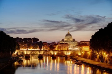 Vaticans and Ponte Sant'Angelo at sunset, Rome