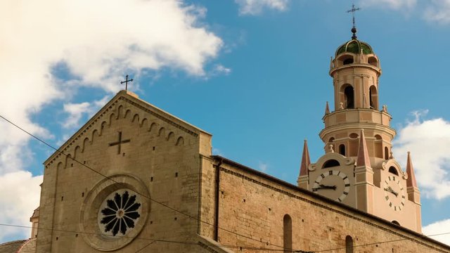 Time lapse of San Siro church in Sanremo city,roman ancient church,centre of town.