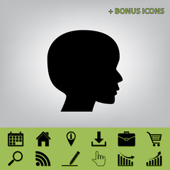 People head sign. Vector. Black icon at gray background with bonus icons at celery ones