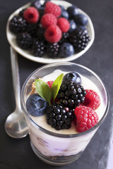 yogurt with berries, breakfasts and creative desserts