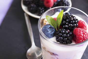 yogurt with berries, breakfasts and creative desserts