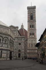 The fragment of Duomo Santa Maria del Fiore, Baptistery of San Giovanni and Giotto's Bell tower, Florence, Italy
