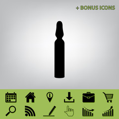 Medical ampoule sign. Vector. Black icon at gray background with bonus icons at celery ones